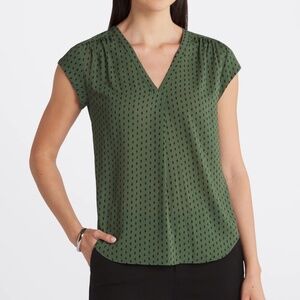 V-Neck Blouse, Olive Green, Size XL